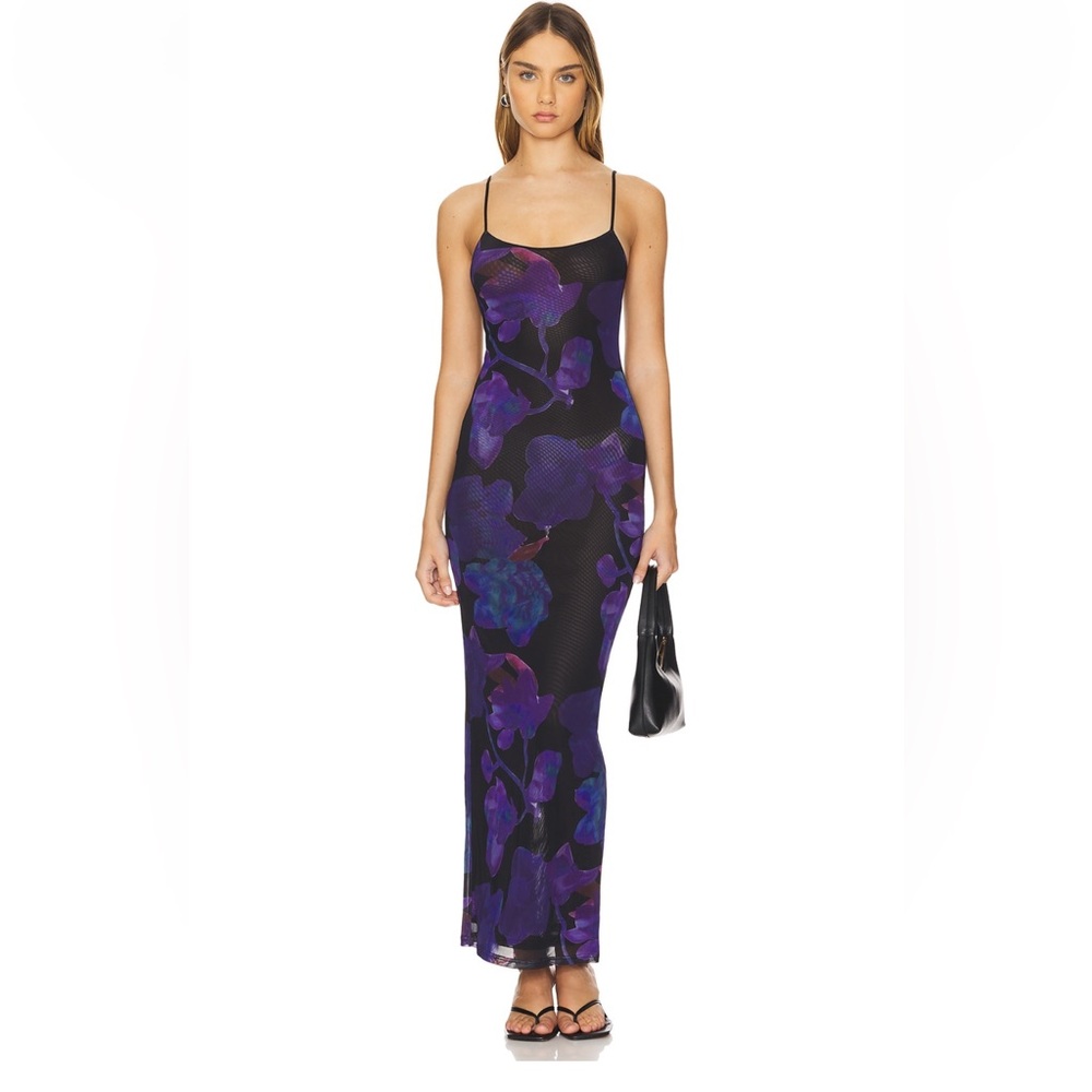 superdown Black Dress with Purple Floral Print